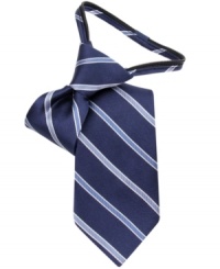 Getting him look good in no time flat with a zipper tie from Nautica made of classic striped silk. Getting him look good in no time flat with a zipper tie from Nautica made of classic striped silk.