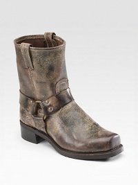 A Wellington-style look fit for the cold, wet weather to come in vintage-look leather with Goodyear welt construction. Snoot toe and harness Shaft, 8 Leather lining Padded insole Rubber sole Made in USA A Wellington-style look fit for the cold, wet weather to come in vintage-look leather with Goodyear welt construction. Snoot toe and harness Shaft, 8 Leather lining Padded insole Rubber sole Made in USA