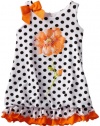 Bonnie Jean Girls 2-6X Orange Flower Screen Print Dot Bubble Dress