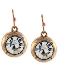 Circular chic. This pair of drop earrings from Jessica Simpson is crafted from rose gold-tone mixed metal with large glass crystal stones to ensure you're the center of attention. Approximate drop: 1-1/4 inches. Circular chic. This pair of drop earrings from Jessica Simpson is crafted from rose gold-tone mixed metal with large glass crystal stones to ensure you're the center of attention. Approximate drop: 1-1/4 inches.