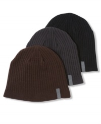 From 180s: A knit cap in the kind of thick ribbing that makes it a wear-with-anything cold-weather classic. From 180s: A knit cap in the kind of thick ribbing that makes it a wear-with-anything cold-weather classic.