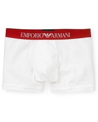 A bold logo waistband trims the subtly stylish cotton boxer brief from Emporio Armani. A bold logo waistband trims the subtly stylish cotton boxer brief from Emporio Armani.
