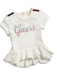 GUESS Kids Girls Baby Girl Glitter Jersey Tee with Peplum, CREAM (12M) GUESS Kids Girls Baby Girl Glitter Jersey Tee with Peplum, CREAM (12M)