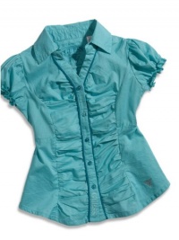 GUESS Kids Girls Little Girl Shirred-Front Top, AQUA (4) GUESS Kids Girls Little Girl Shirred-Front Top, AQUA (4)