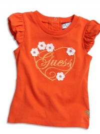 GUESS Kids Girls Short-Sleeve Top with Flower Appliqu GUESS Kids Girls Short-Sleeve Top with Flower Appliqu