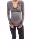 Patty Mama Cowl Neck Buttons Down Long Sleeve Maternity Nursing Tunic Blouse Top