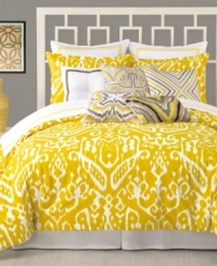 Using the Ikat dyeing technique, this Trina Turk comforter set adds a burst of color to your bedroom. Abstract designs provide a look of modern sophistication. Using the Ikat dyeing technique, this Trina Turk comforter set adds a burst of color to your bedroom. Abstract designs provide a look of modern sophistication.