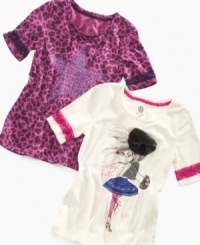 She'll have standout style in one of these graphic t-shirts from Jessica Simpson. Go for an allover leopard print or choose a 3D embellished graphic on the front. She'll have standout style in one of these graphic t-shirts from Jessica Simpson. Go for an allover leopard print or choose a 3D embellished graphic on the front.