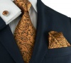 Landisun 96C Bronze COPPER Paisleys Mens Silk Tie Set: Tie+Hanky+Cufflinks