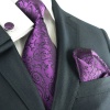 Landisun 331 Dark Purple Paisleys Mens Silk Tie Set: Tie+Hanky+Cufflinks