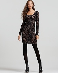 Romantic with an edge, this BCBGMAXAZRIA dress is rendered in ever-feminine stretch lace. Romantic with an edge, this BCBGMAXAZRIA dress is rendered in ever-feminine stretch lace.