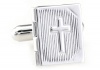 Mfys Frame Design Cross Silver Cufflinks for Men with Cufflink Box