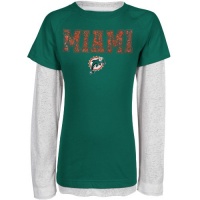 NFL Miami Dolphins Youth Girls Faux Layered Raglan Long Sleeve T-Shirt - Aqua/White (Medium) NFL Miami Dolphins Youth Girls Faux Layered Raglan Long Sleeve T-Shirt - Aqua/White (Medium)