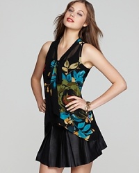 An oversize floral print vibrantly decorates this Patterson J. Kincaid tank, accented with a chic tie. An oversize floral print vibrantly decorates this Patterson J. Kincaid tank, accented with a chic tie.