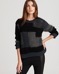 Mixed textures and a front intarsia pattern lend unique appeal to this wool Rebecca Taylor sweater for a cool-girl wardrobe update to the new season. Mixed textures and a front intarsia pattern lend unique appeal to this wool Rebecca Taylor sweater for a cool-girl wardrobe update to the new season.