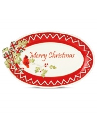 Adorned with a nature scene and traditional Christmas plaid, this Winterberry tray from Fitz and Floyd wishes everyone a very merry Christmas. Adorned with a nature scene and traditional Christmas plaid, this Winterberry tray from Fitz and Floyd wishes everyone a very merry Christmas.