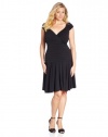 London Times Women's Plus-Size Cap Sleeve Dropped Waist Full Skirt Dress