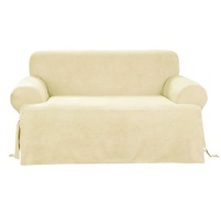 Sure Fit Soft Suede 1-Piece T-Cushion Sofa Slipcover, Cream Sure Fit Soft Suede 1-Piece T-Cushion Sofa Slipcover, Cream