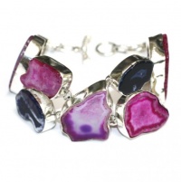 Pink and Purple Solar Quartz Multi Gemstone Silver Bracelet Pink and Purple Solar Quartz Multi Gemstone Silver Bracelet