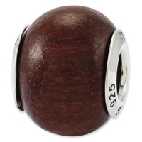 Sterling Silver Reflections Pau Brasil Wood Bead Sterling Silver Reflections Pau Brasil Wood Bead