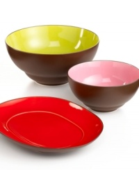 Incredible inside and out. Waechtersbach Duo serving pieces partner durable porcelain with a two-tone glaze that's shiny and bright on one side, matte chocolate on the reverse. Incredible inside and out. Waechtersbach Duo serving pieces partner durable porcelain with a two-tone glaze that's shiny and bright on one side, matte chocolate on the reverse.