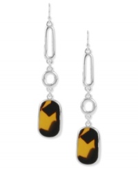Robert Lee Morris takes a linear approach with this set of drop earrings. Crafted from silver-tone mixed metal, a tortoise-style bead dangles at the end. Approximate drop: 3-1/5 inches. Robert Lee Morris takes a linear approach with this set of drop earrings. Crafted from silver-tone mixed metal, a tortoise-style bead dangles at the end. Approximate drop: 3-1/5 inches.