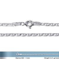 3mm Italian Sterling Silver Flat Gucci Mariner Link Chain Necklace Gauge 060 (16, 18, 20, 22, 24, 26, 28, 30)