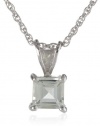 Sterling Silver 6mm Square-Cut Green Amethyst Pendant Necklace