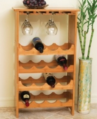 Stock up and show off your thirst for red and white with this handsome bamboo wine rack. With hanging room for stemware and tilted racks to keep corks wet, it's the easiest way to organize your collection.