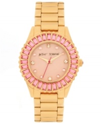 Take a cue from the guys with this glammed up boyfriend watch from Betsey Johnson.