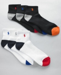 Infuse some colorful comfort in your weekday routine with the supportive cushioning and moisture-wicking design of this preppy pack of Polo socks. Infuse some colorful comfort in your weekday routine with the supportive cushioning and moisture-wicking design of this preppy pack of Polo socks.