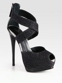 Finished with an exposed back zipper, this patent leather platform design has shimmering metallic Lurex straps and an ultra-high heel. Patent leather heel, 5½ (140mm)Patent leather platform, 1½ (40mm)Compares to a 4 heel (100mm)Patent leather and metallic Lurex upperBack zipperLeather lining and solePadded insoleMade in ItalyOUR FIT MODEL RECOMMENDS ordering true size. Finished with an exposed back zipper, this patent leather platform design has shimmering metallic Lurex straps and an ultra-high heel. Patent leather heel, 5½ (140mm)Patent leather platform, 1½ (40mm)Compares to a 4 heel (100mm)Patent leather and metallic Lurex upperBack zipperLeather lining and solePadded insoleMade in ItalyOUR FIT MODEL RECOMMENDS ordering true size.