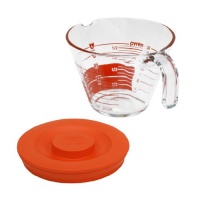 Pyrex 4-Cup Measuring Cup with Red Plastic Cover, Read from Above Graphics Pyrex 4-Cup Measuring Cup with Red Plastic Cover, Read from Above Graphics