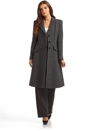 THE LOOKNotched collarPadded shouldersButton frontFlap hip pocketsFaux single button cuffsTHE FITAbout 41 from shoulder to hemTHE MATERIAL80% virgin wool/20% angora100% silk partial liningCARE & ORIGINDry cleanMade in Italy THE LOOKNotched collarPadded shouldersButton frontFlap hip pocketsFaux single button cuffsTHE FITAbout 41 from shoulder to hemTHE MATERIAL80% virgin wool/20% angora100% silk partial liningCARE & ORIGINDry cleanMade in Italy