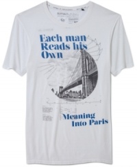 Bridge the gap between solid casual style and a cool graphic update with this tee from Buffalo David Bitton. Bridge the gap between solid casual style and a cool graphic update with this tee from Buffalo David Bitton.