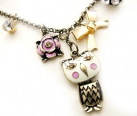 Eve's Couture Vintage Colorful Owl Pendant Necklace Crystal Pink Flower Bow Charm Betsey Johnson Adjustable Chain Artsy Owl Necklace - Bronze, Enamel, Mixed Metals, Crystals - Pink, Cream, White, Black, Brown, Gold Eve's Couture Vintage Colorful Owl Pendant Necklace Crystal Pink Flower Bow Charm Betsey Johnson Adjustable Chain Artsy Owl Necklace - Bronze, Enamel, Mixed Metals, Crystals - Pink, Cream, White, Black, Brown, Gold