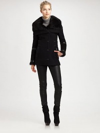 Sheepskin adorns the collar and cuffs of this button-front jacket with lambskin leather details.Button closureLambskin leather and sheepskin detailsSlash pocketsFully linedAbout 29 from shoulder to hem70% wool/20% polyamide/10% cashmereDry clean by fur and leather specialistImported of Italian fabricFur origin: Turkey Model shown is 5'10 (177cm) wearing US size Small. Sheepskin adorns the collar and cuffs of this button-front jacket with lambskin leather details.Button closureLambskin leather and sheepskin detailsSlash pocketsFully linedAbout 29 from shoulder to hem70% wool/20% polyamide/10% cashmereDry clean by fur and leather specialistImported of Italian fabricFur origin: Turkey Model shown is 5'10 (177cm) wearing US size Small.