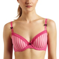 Betsey Johnson Women's Stocking Stripe Demi Bra, Think Pink, 36B Betsey Johnson Women's Stocking Stripe Demi Bra, Think Pink, 36B
