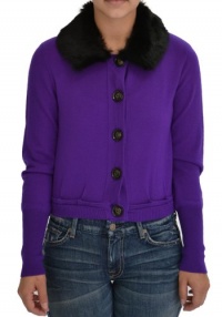 Nanette Lepore Women's Countess Fur-Collar Cardigan Iris/Black MD Nanette Lepore Women's Countess Fur-Collar Cardigan Iris/Black MD