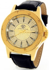 Super Techno Diamond Watch by Joe Rodeo Mens Genuine Diamond Watch Oversized Gold Case Leather Band w/ 2 Interchangeable Watch Bands #M-6108