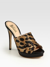 Leopard-inspired pattern enlivens this textured straw design with leather trim and an island platform. Leather heel, 5 (125mm)Island platform, 1 (25mm)Compares to a 4 heel (100mm)Straw and leather upperLeather lining and solePadded insoleMade in Italy Leopard-inspired pattern enlivens this textured straw design with leather trim and an island platform. Leather heel, 5 (125mm)Island platform, 1 (25mm)Compares to a 4 heel (100mm)Straw and leather upperLeather lining and solePadded insoleMade in Italy