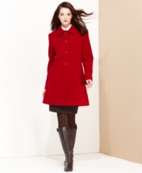 Streamlined A-line--keep it classic and clean in Larry Levine's striking new coat. Streamlined A-line--keep it classic and clean in Larry Levine's striking new coat.
