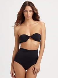 Sexy bandeau top is paired with versatile bikini bottoms that can be folded down, scrunched or high-waisted, providing desired coverage for a superior fit. Twisted bandeau top with light paddingTie backOptional spaghetti strapsDual seam bottoms for versatilityFully lined86% polyamide/14% elastaneHand washImported Sexy bandeau top is paired with versatile bikini bottoms that can be folded down, scrunched or high-waisted, providing desired coverage for a superior fit. Twisted bandeau top with light paddingTie backOptional spaghetti strapsDual seam bottoms for versatilityFully lined86% polyamide/14% elastaneHand washImported