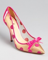 Punchy polka dots make a lively appearance on kate spade new york's Lisa pumps, a pointy toed style with a cheeky dose of attitude. Punchy polka dots make a lively appearance on kate spade new york's Lisa pumps, a pointy toed style with a cheeky dose of attitude.