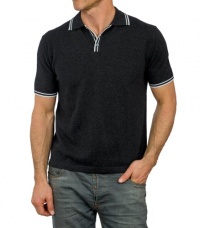 Mens Cashmere & Cotton Polo Shirt Charcoal/White Extra Large Mens Cashmere & Cotton Polo Shirt Charcoal/White Extra Large