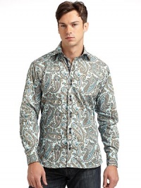 THE LOOKSpirited Euro stylingBright paisley print on crisp poplinSignature square buttonsSpread collar with single button at backLong sleeves with button cuffsRibbon trim inside collar, placket and at cuff placketContrast embroidered logo at back yokeTHE MATERIALCottonCARE & ORIGINMachine washImported THE LOOKSpirited Euro stylingBright paisley print on crisp poplinSignature square buttonsSpread collar with single button at backLong sleeves with button cuffsRibbon trim inside collar, placket and at cuff placketContrast embroidered logo at back yokeTHE MATERIALCottonCARE & ORIGINMachine washImported