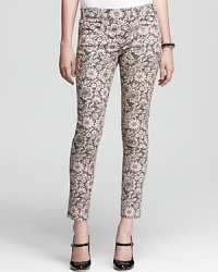 These flirty, floral lace printed French Connection jeans merge the hottest fall trends together in one sought-after skinny silhouette. These flirty, floral lace printed French Connection jeans merge the hottest fall trends together in one sought-after skinny silhouette.