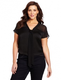 DKNYC Women's Plus-Size Sleeveless V-Neck Bow Blouse, Black, 1X DKNYC Women's Plus-Size Sleeveless V-Neck Bow Blouse, Black, 1X