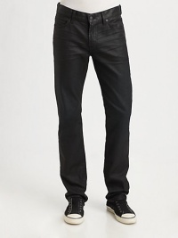 Tailored to sit comfortably at the waist, it fits slim through the hip and thigh with a slightly tapered leg.Five-pocket silhouetteZip flyInseam, about 3497% cotton/3% spandexMachine washMade in USA Tailored to sit comfortably at the waist, it fits slim through the hip and thigh with a slightly tapered leg.Five-pocket silhouetteZip flyInseam, about 3497% cotton/3% spandexMachine washMade in USA