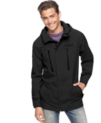 Bring on the rain! This durable, waterproof jacket from Marmot has a hidden hood and will keep you comfortable no matter what the weather is outside. Bring on the rain! This durable, waterproof jacket from Marmot has a hidden hood and will keep you comfortable no matter what the weather is outside.